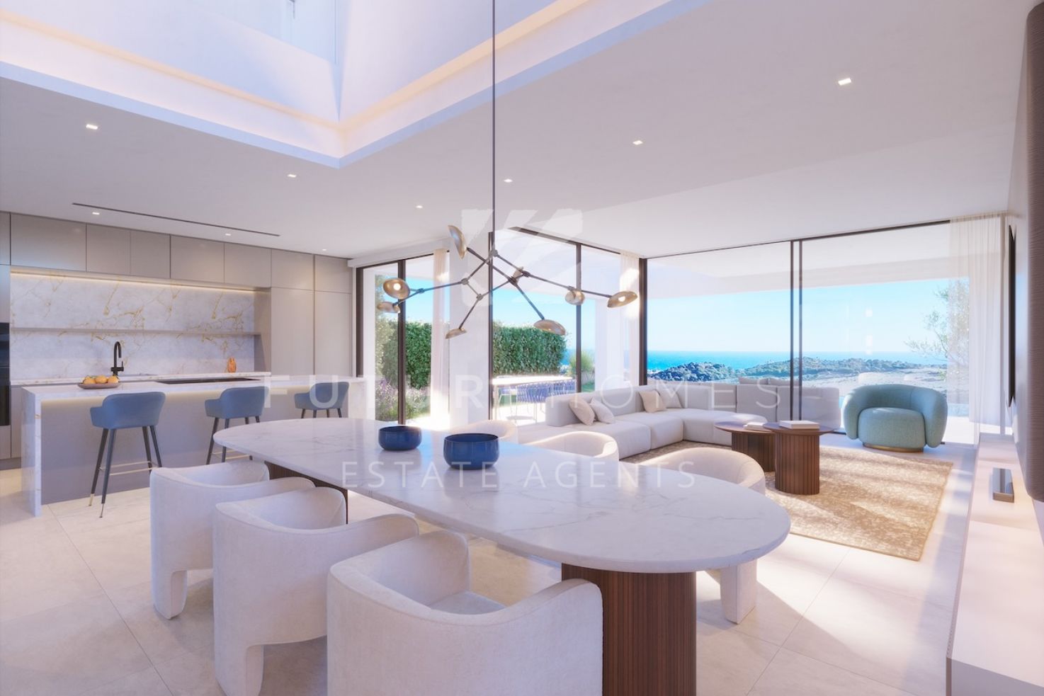 ¡Villa moderna con espectaculares vistas al golf y al mar en venta en Estepona Golf!
