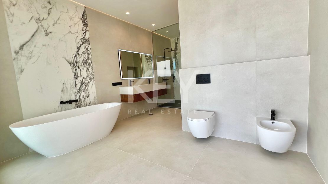 Contemporary beachside villa with sea views and smart design in Elviria, Marbella East