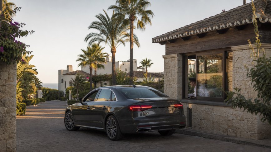 High-end car arriving at a secure established beachfront community on the New Golden Mile