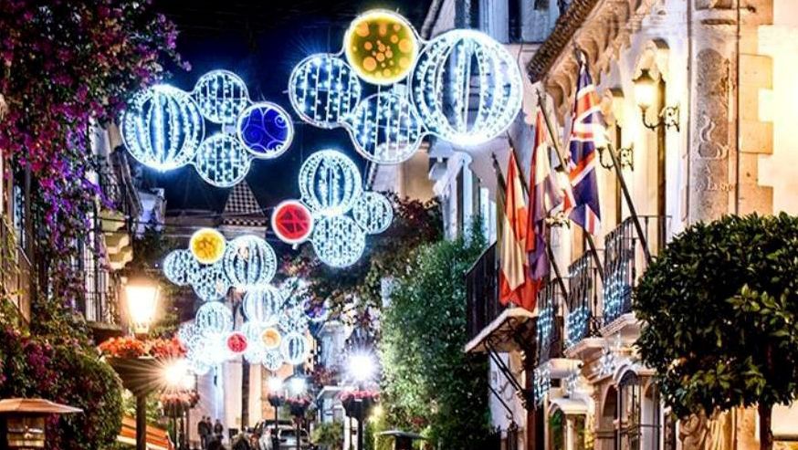 Christmas lights, Marbella old town centre, casco antiguo, Costa del Sol, Spain