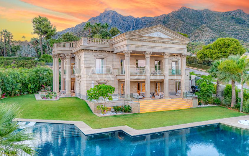 An architecturally unique, south-facing property located in the exclusive gated community of Sierra Blanca on Marbella’s prestigious Golden Mile