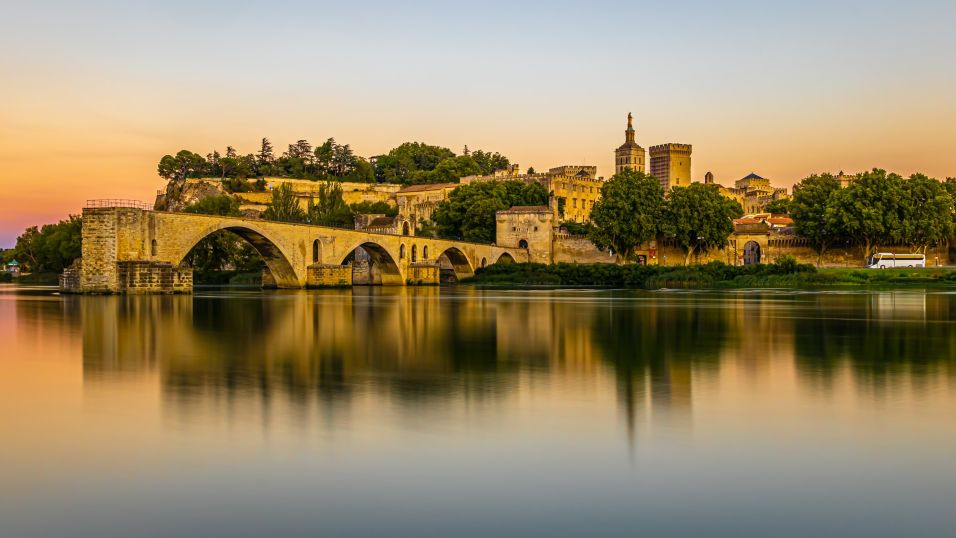 The sunset view of Avignon, France’s Provence region