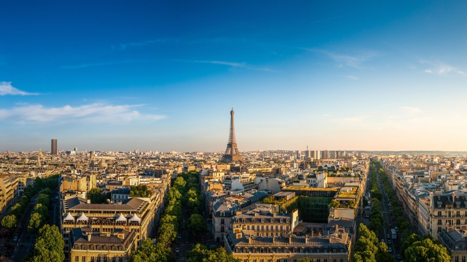 The Eiffel Tower and panorama view of Paris, France
