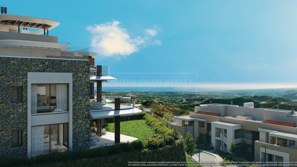 Benahavis, Apartamento con Jardín de Tres Dormitorios con Vistas al Mar en Real de La Quinta