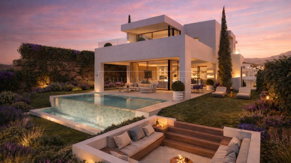 Estepona, Villa contemporaine de quatre chambres sur plan près du golf et de la plage à Estepona Golf
