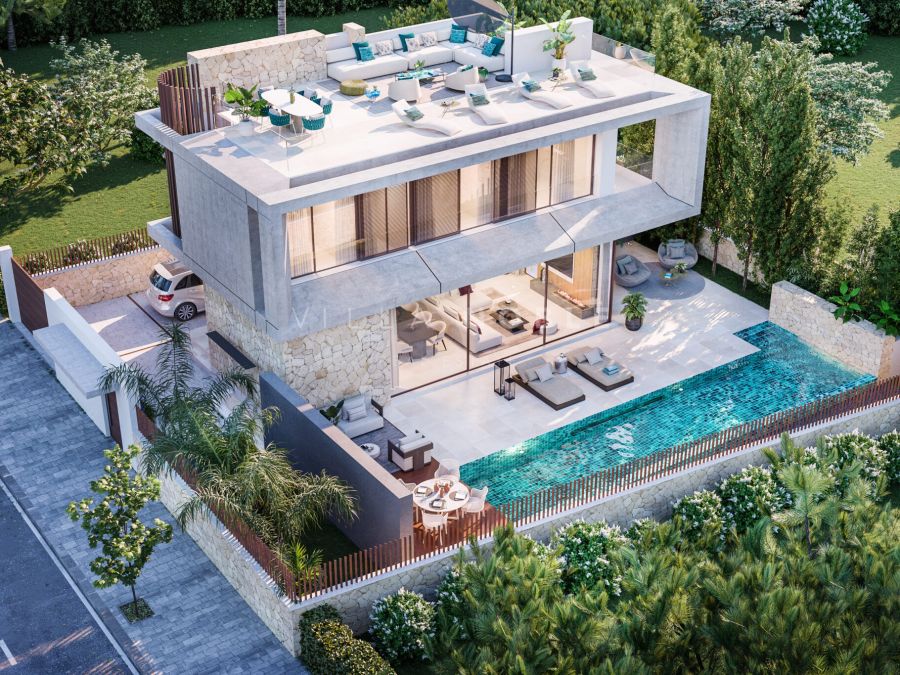 Luxuriöses zeitgenössisches Villenprojekt 200 Meter vom Strand entfernt an der Goldene Meile Marbella