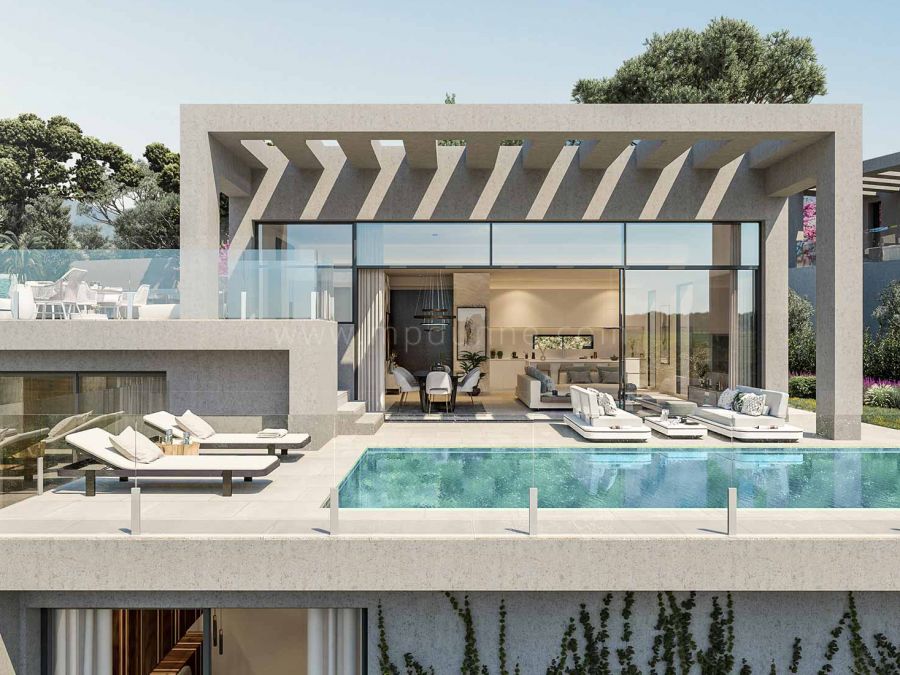 Im Bau befindliche moderne Villa in einer Wohnanlage