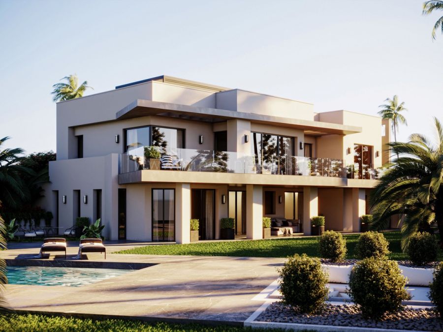 Moderne Villa an der Goldenen Meile, Marbella mit Panoramablick auf das Meer.