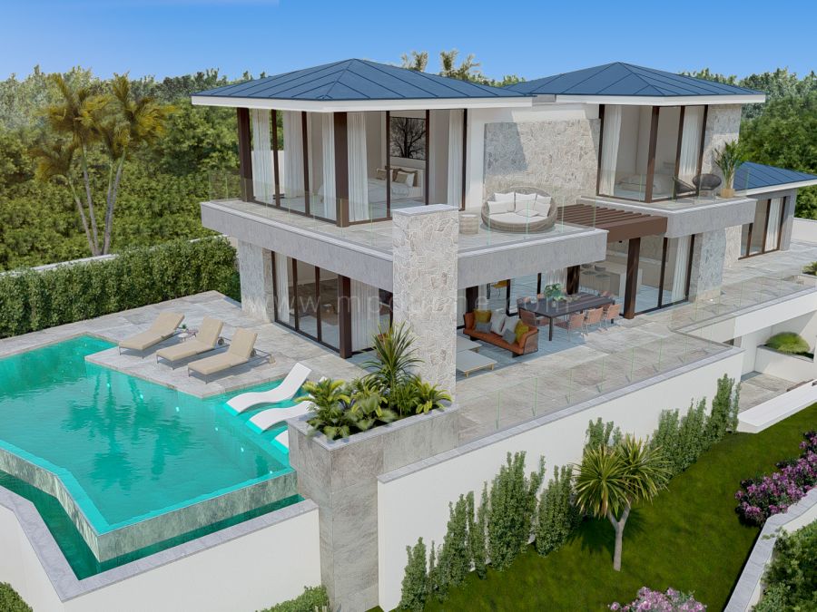 Luxusvilla mit fünf Schlafzimmern und Panoramablick auf das Meer in La Quinta, Benahavís