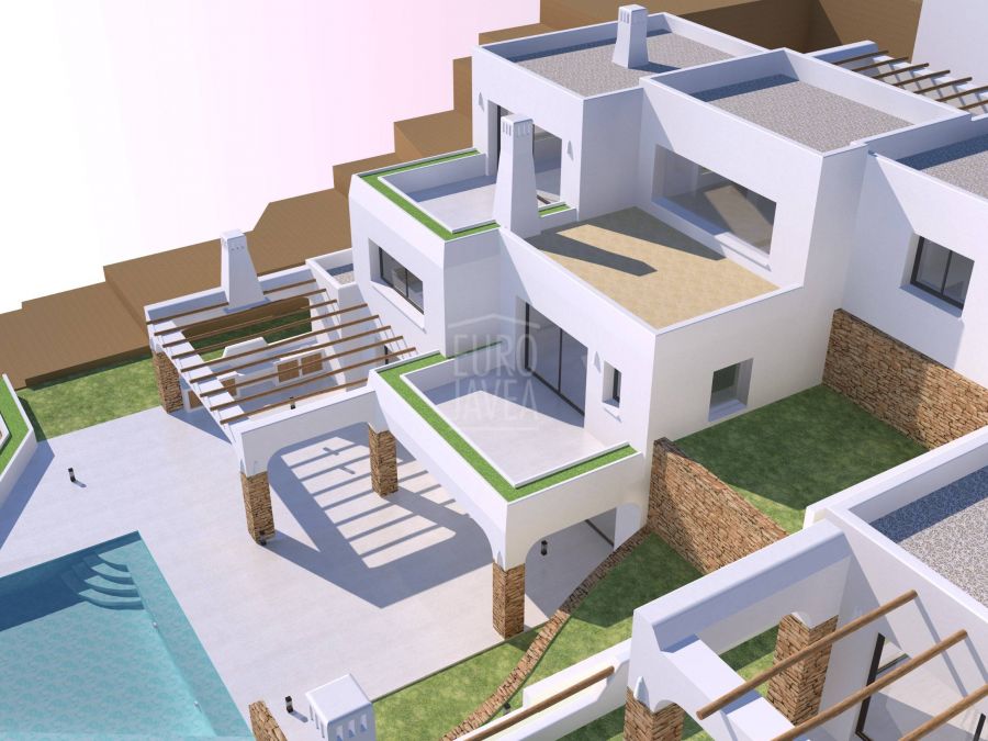 Luxueux complexe de villas de style ibicenco, à quelques pas de la mer à Moraira