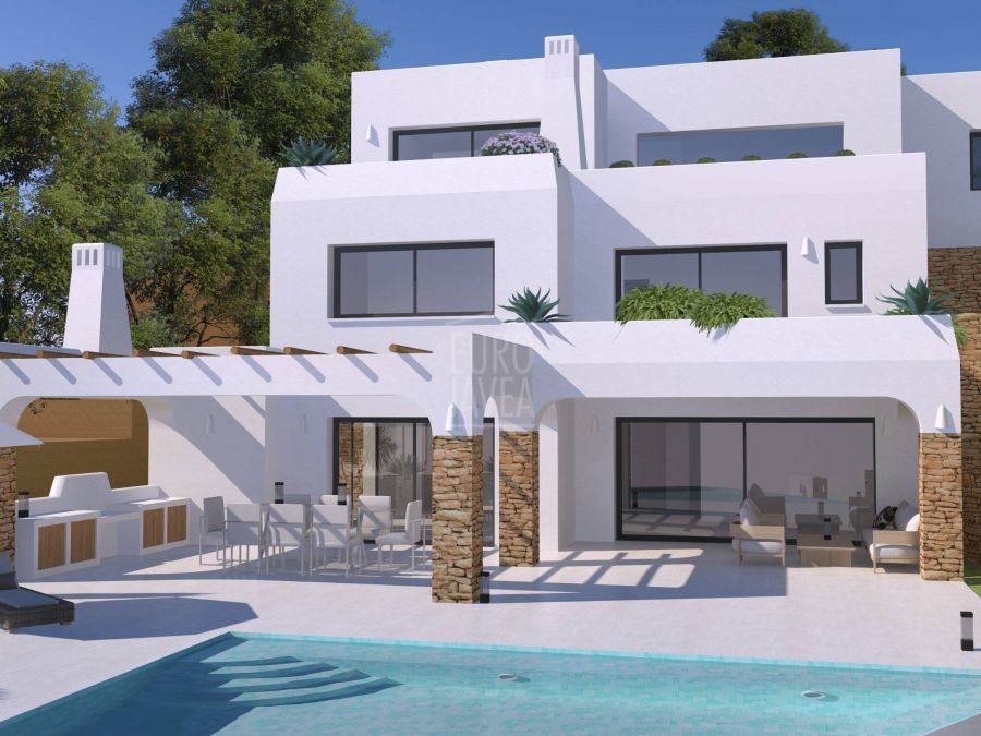Luxueux complexe de villas de style ibicenco, à quelques pas de la mer à Moraira
