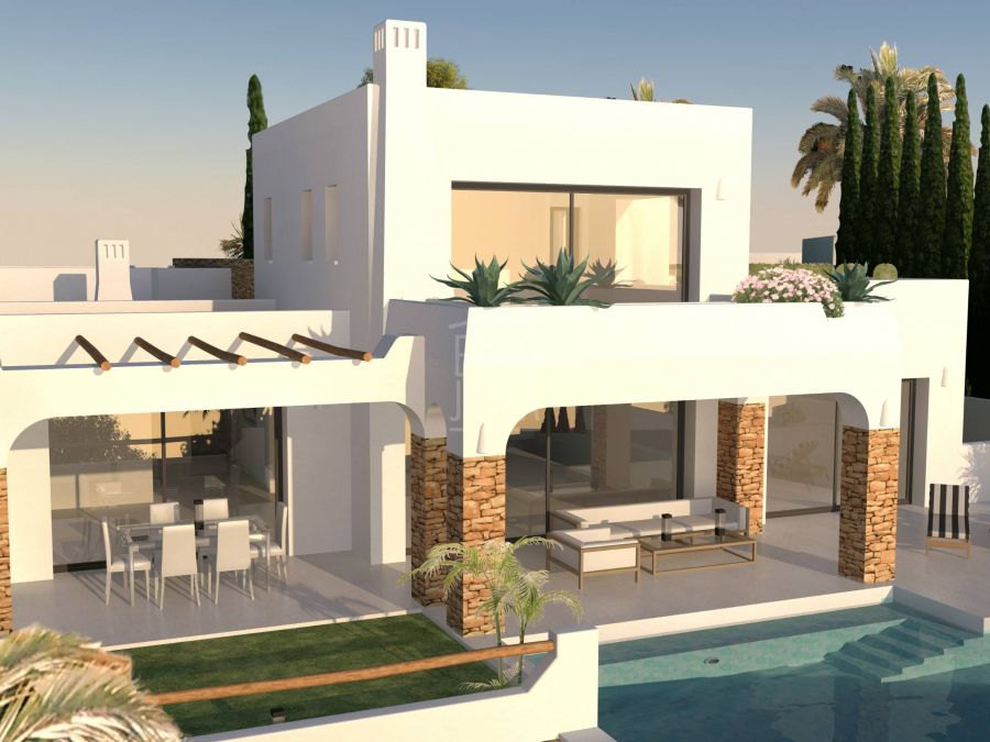 Luxueux complexe de villas de style ibicenco, à quelques pas de la mer à Moraira