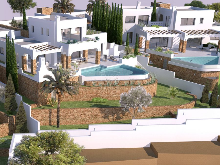 Luxueux complexe de villas de style ibicenco, à quelques pas de la mer à Moraira