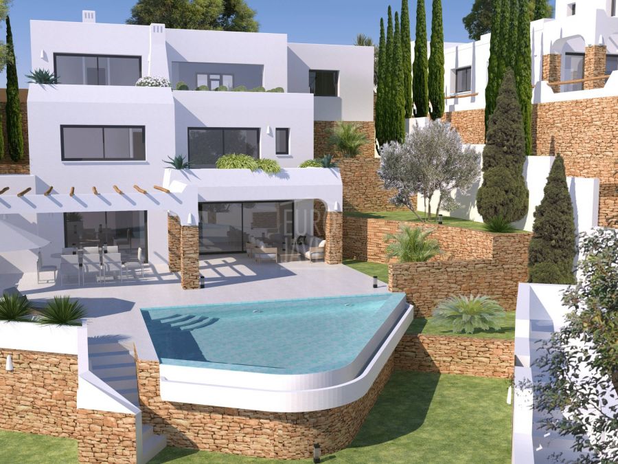 Luxueux complexe de villas de style ibicenco, à quelques pas de la mer à Moraira