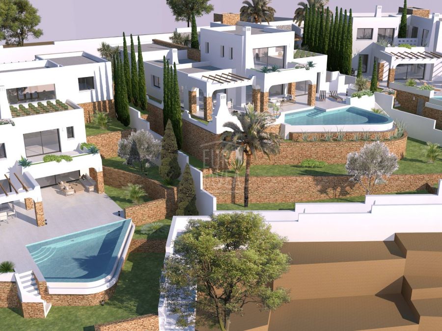 Luxueux complexe de villas de style ibicenco, à quelques pas de la mer à Moraira