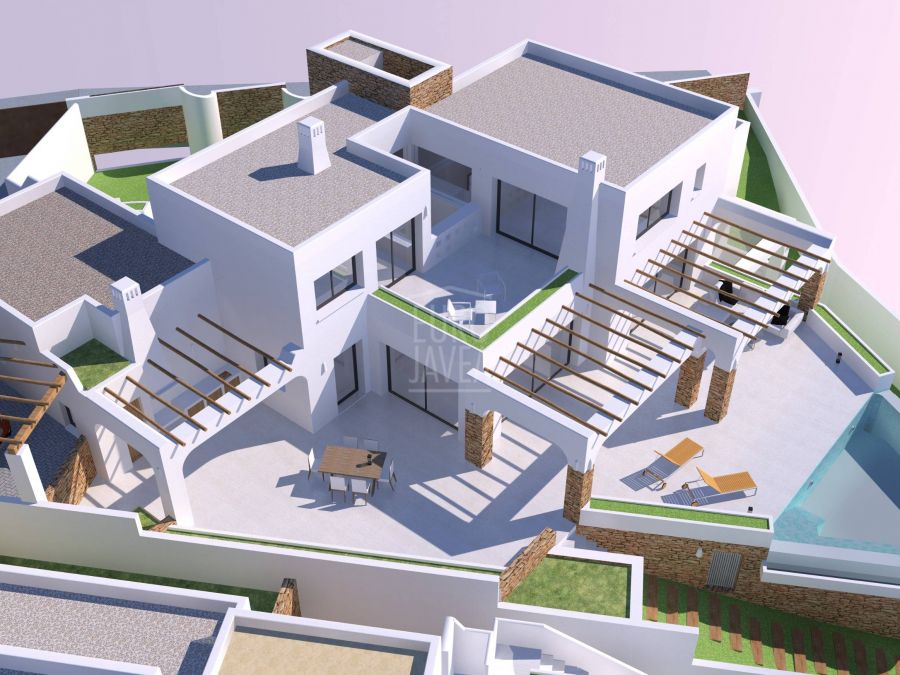 Luxueux complexe de villas de style ibicenco, à quelques pas de la mer à Moraira