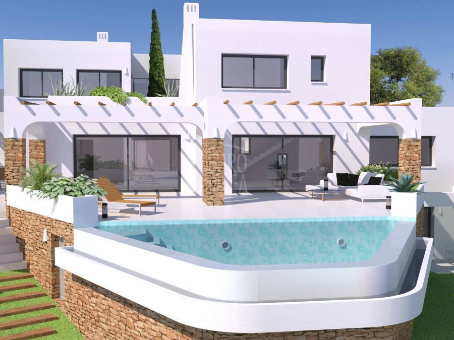 Luxueux complexe de villas de style ibicenco, à quelques pas de la mer à Moraira