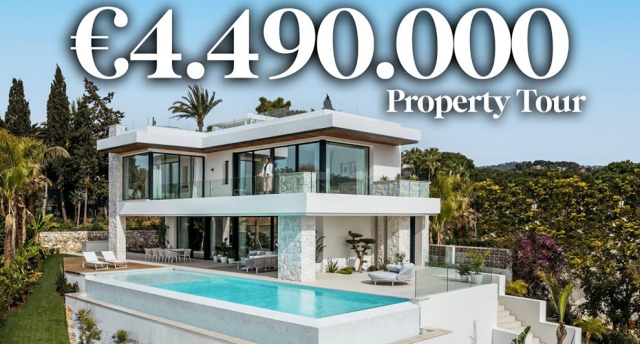 Tour de una casa de lujo moderna de 4.490.000 € con vistas al mar en Marbella, España