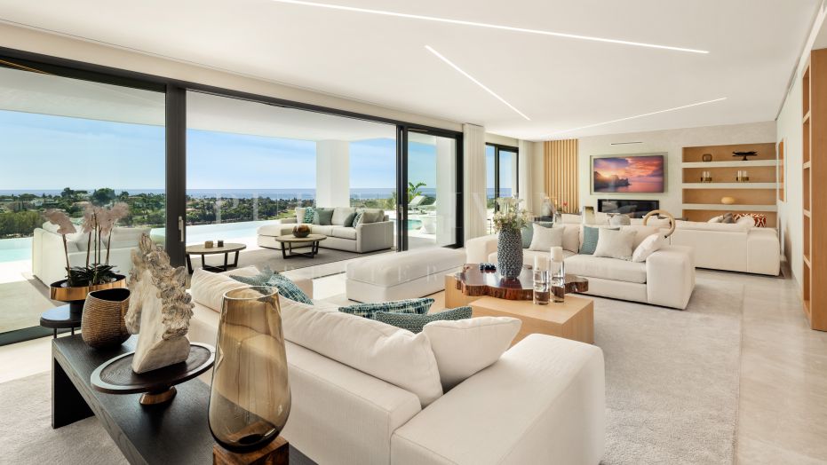 Elegancia contemporánea con vistas abiertas al mar, golf y montaña