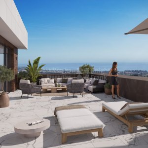 Estepona Este, Ático de 3 dormitorios en esquina en un complejo en la Nueva Milla de Oro