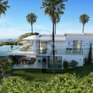 Villa contemporánea de cinco dormitorios con vistas al mar y al campo de golf en la zona de Cabopino