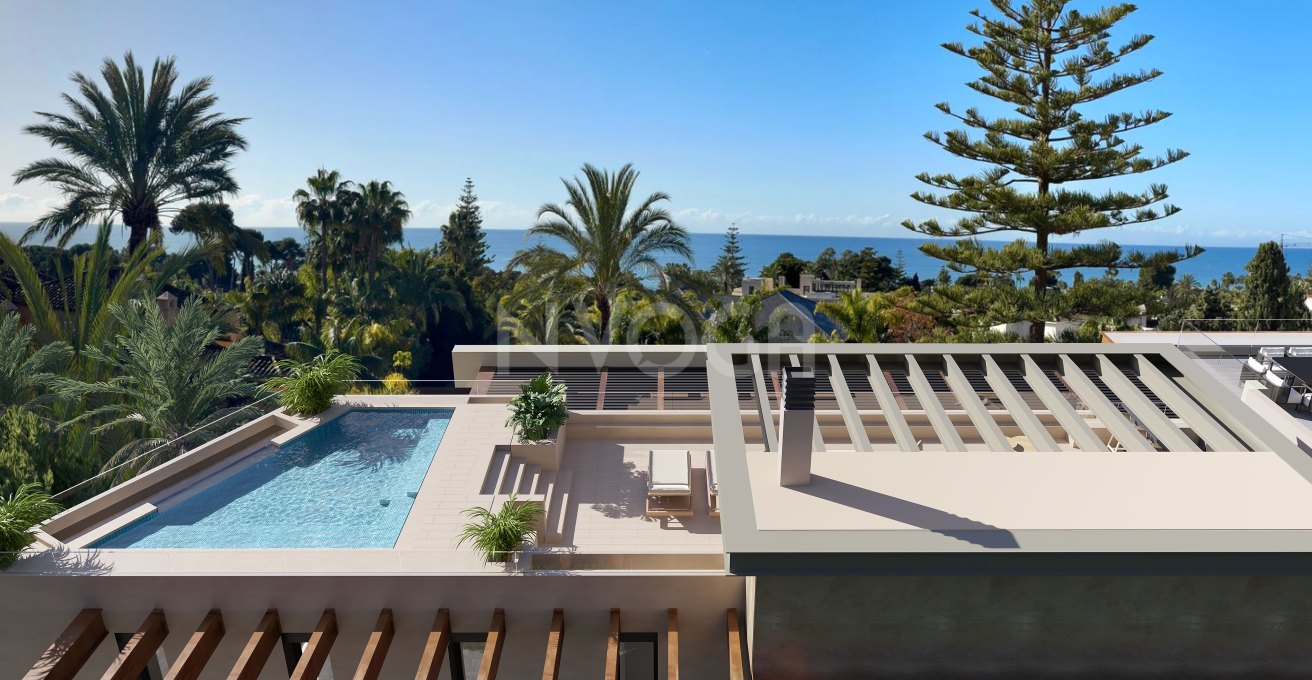 Contemporary villa with sea views, next to the beach in Los Monteros, Marbella, delivery summer 2026, fully furnished