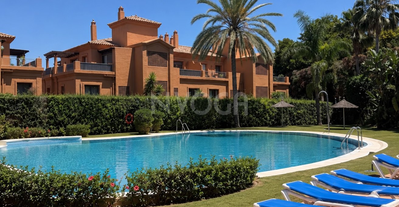 Exclusive ground-floor apartment with a private garden in the Benatalaya residential complex, Estepona – Available for long-term rental.