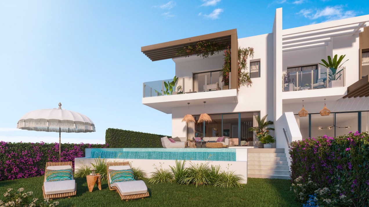 Complex of townhouses with panoramic views next to El Chaparral golf course