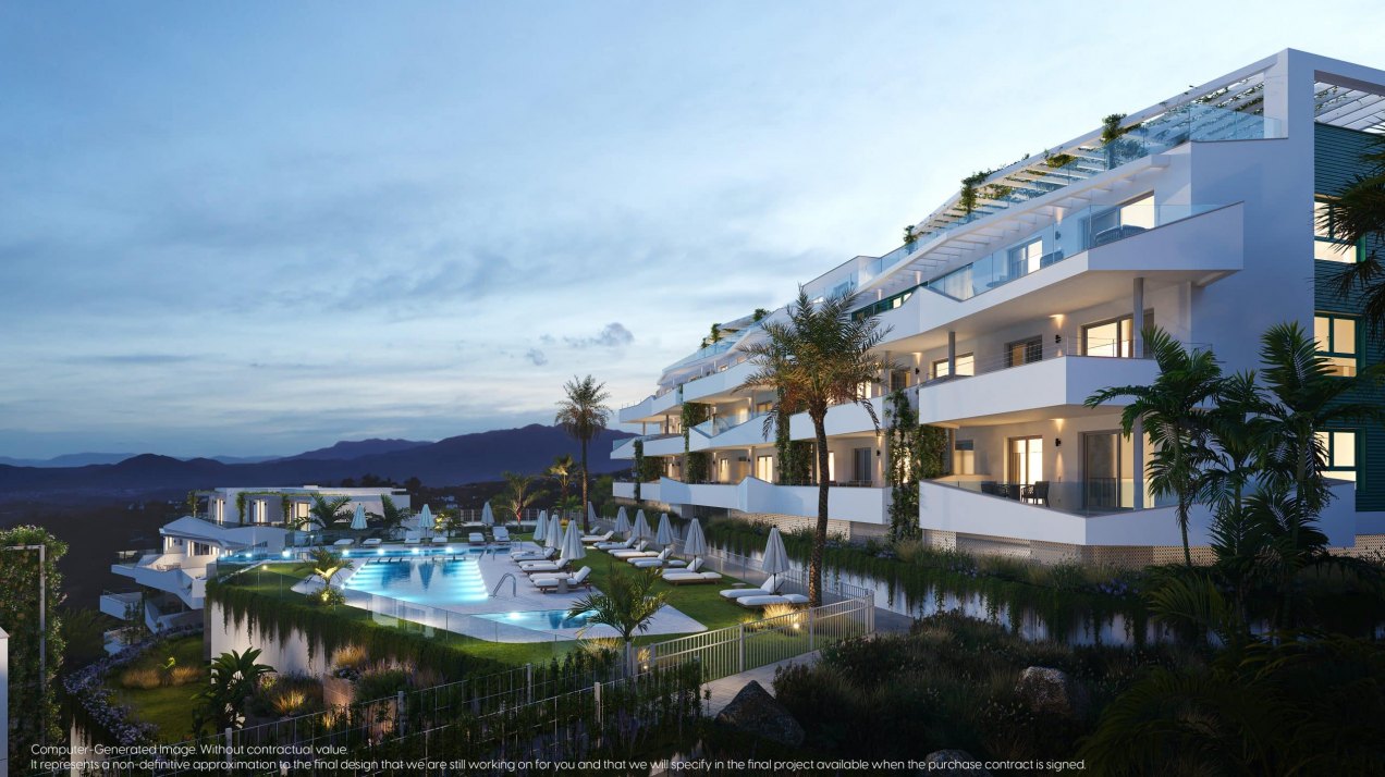 Exquisite complex with sea views, swimming pool and gym in Mijas