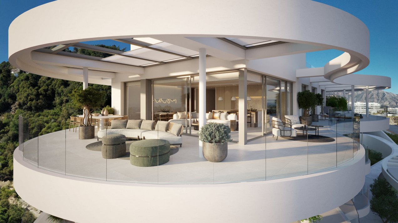 Exclusivo complejo residencial de diseño circular de nueva construcción en Benhavís