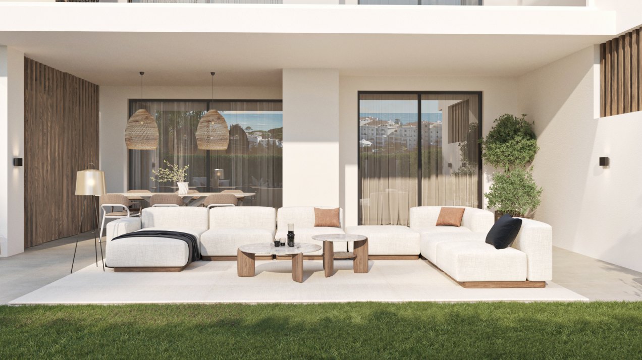 Amplio y luminoso apartamento en planta baja con jardín privado, en la Nueva Milla de Oro, Estepona