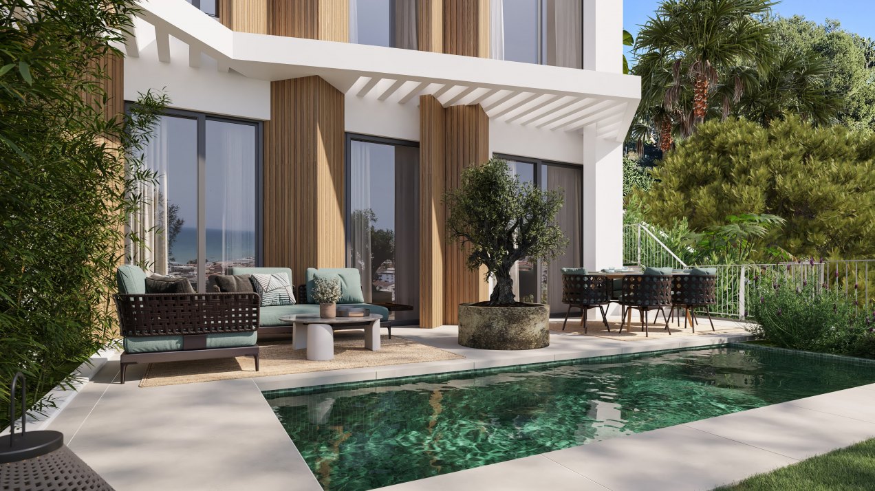 Contemporary ground-floor luxury with private garden and sea views, Málaga East