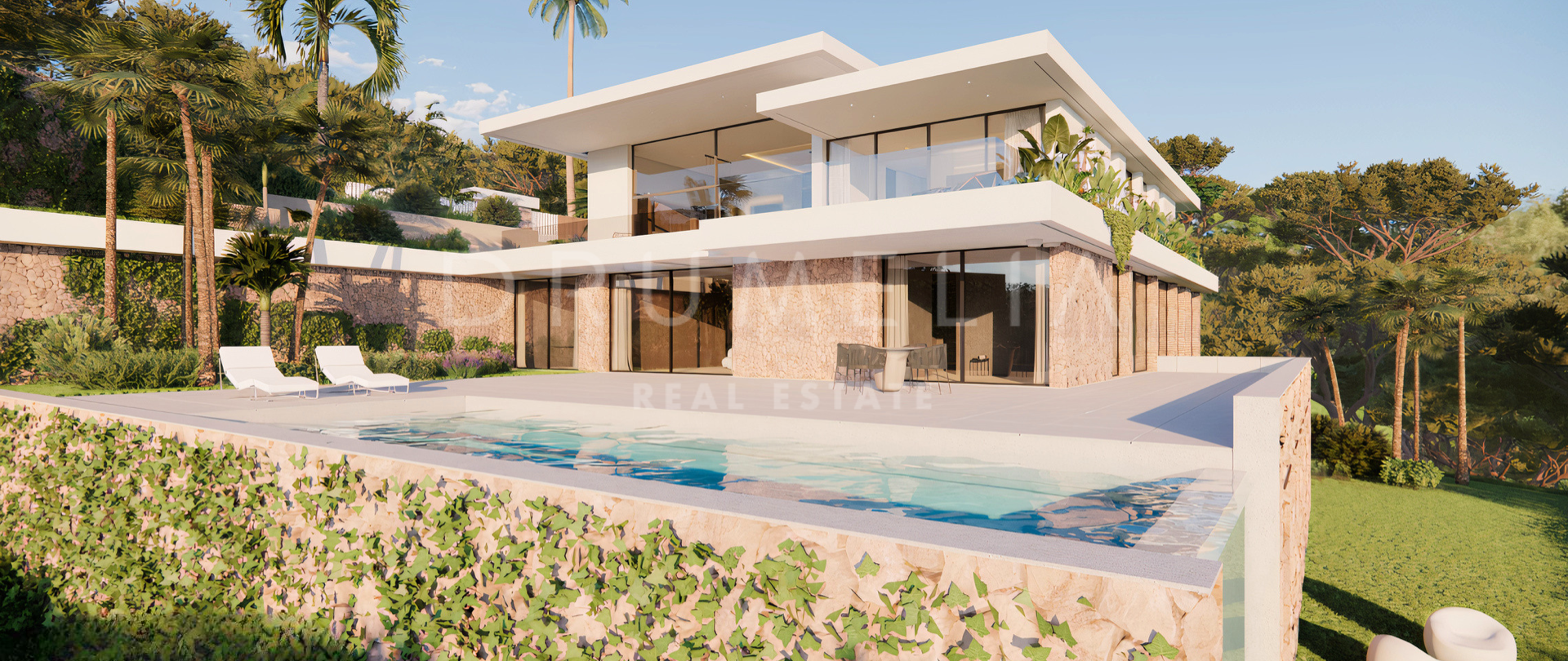 Gloednieuwe villa in moderne stijl met uitzicht op zee en de bergen in La Quinta, Benahavis