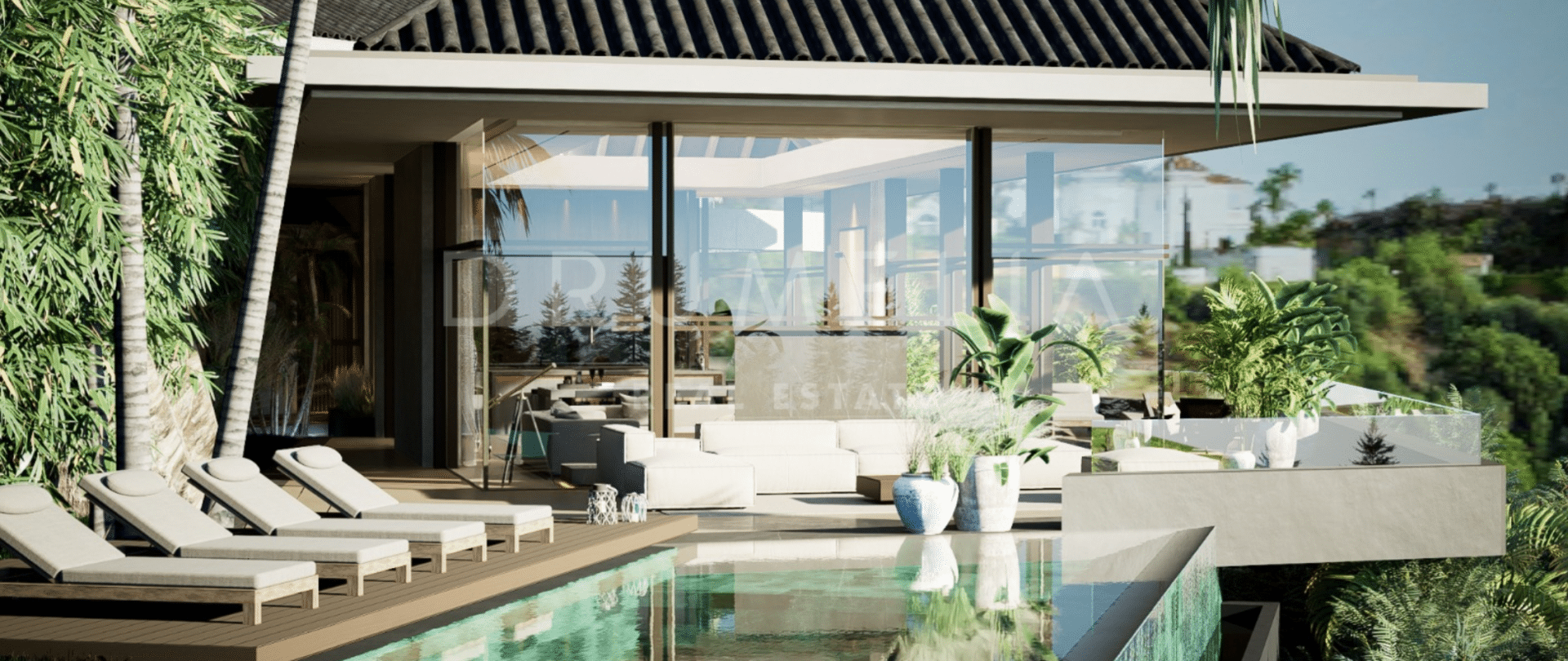 Toute nouvelle villa design extraordinairement moderne de style balinais à Puerto del Almendro, Benahavis.