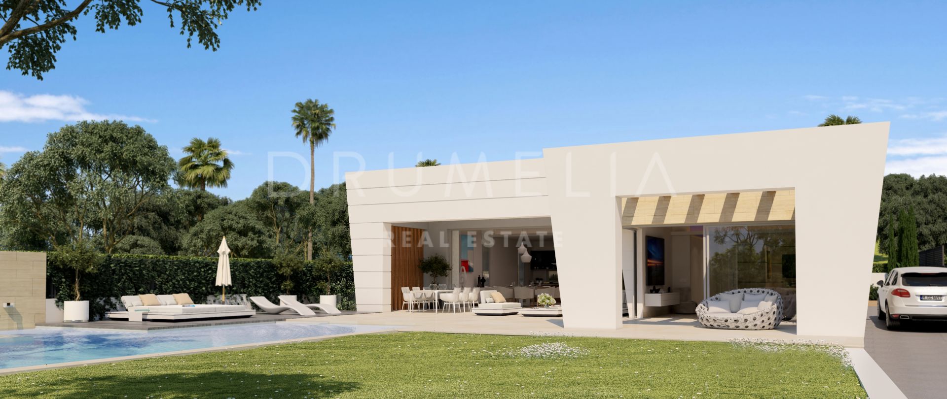Parcela con proyecto de moderna villa de lujo con piscina en Rocio de Nagüeles, Milla de Oro de Marbella