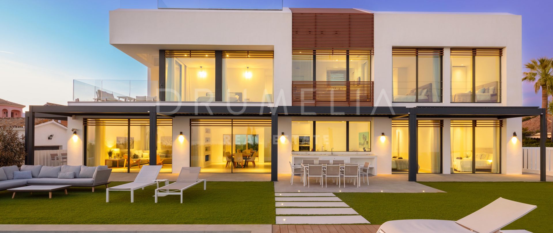 Beach House 1 - Brand-new frontline beach modern luxury house with stunning views, New Golden Mile, Estepona