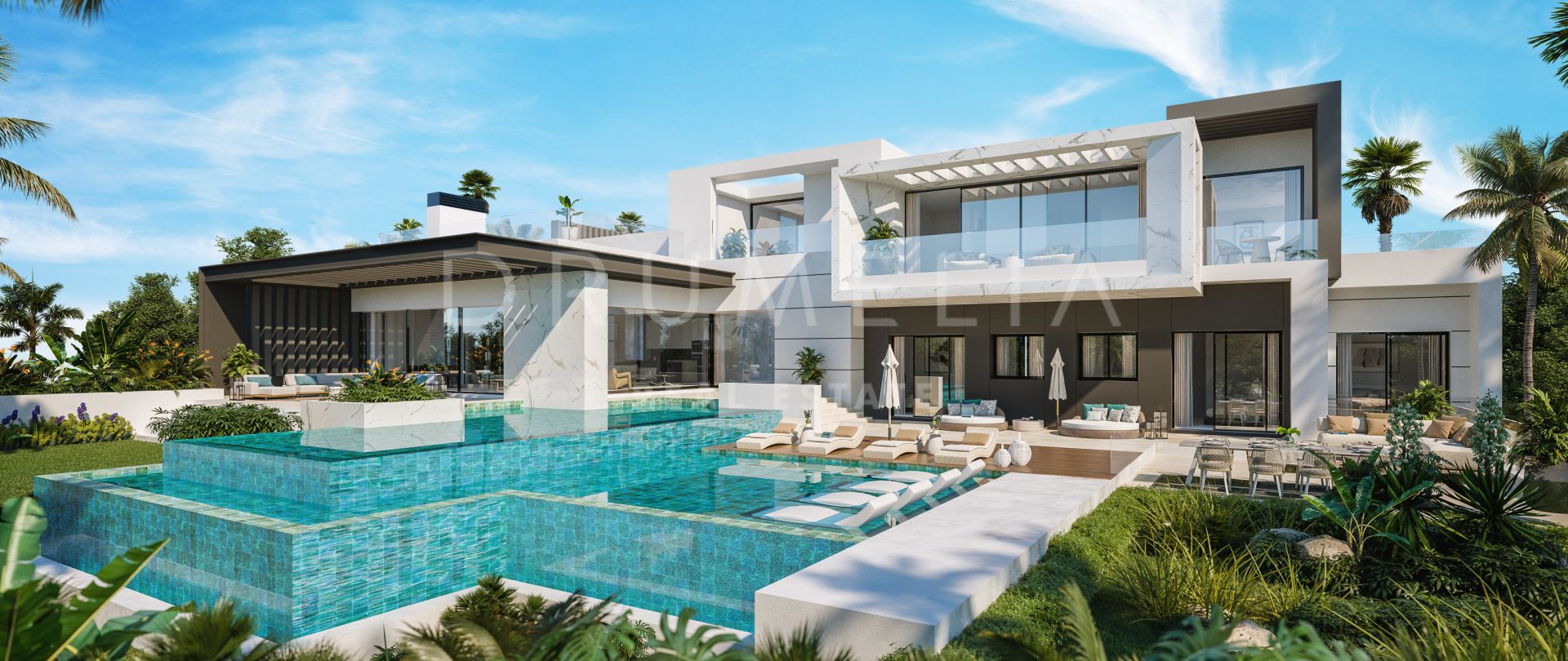 Hisnande villa i modern stil med havsutsikt i vackra El Paraiso, Benahavís