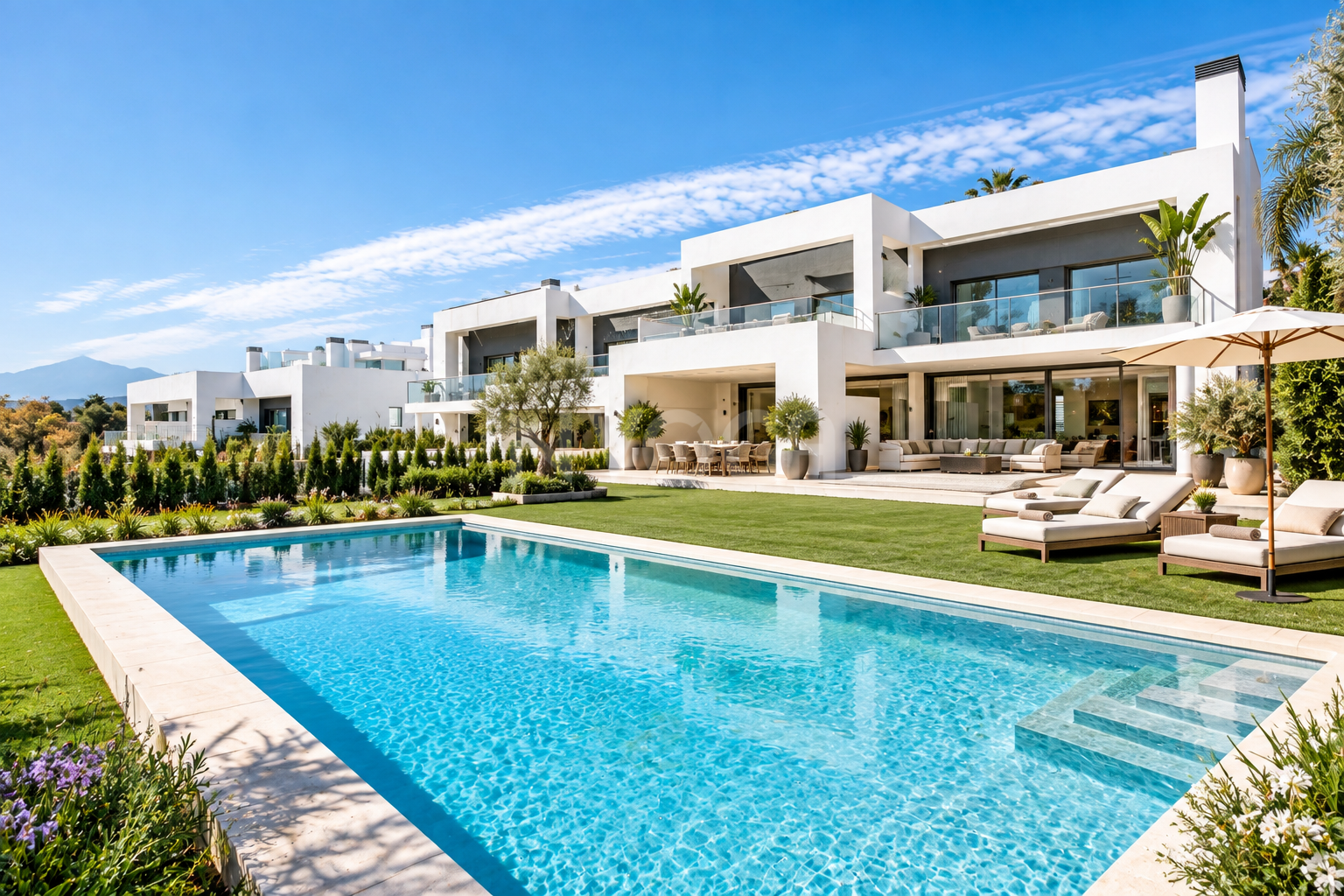 Elegancia contemporánea, privacidad y máximo confort en una exclusiva villa de esquina con jardín y piscina privada, amplias terrazas y espectaculares espacios interiores, ubicada en el prestigioso entorno de Guadalmina Alta, San Pedro Alcantara.