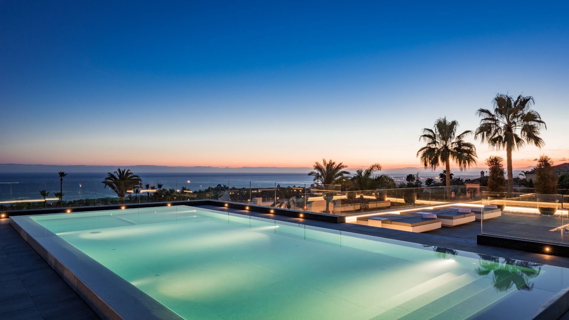 Sunset Mediteranean Sea View from swimming pool in Sierra Blanca Marbella