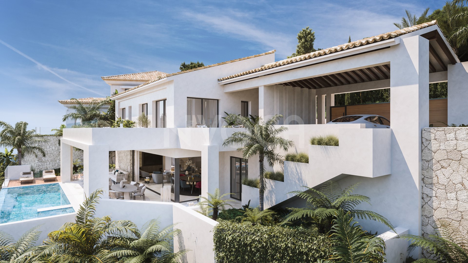 Villa de lujo de 4 dormitorios sobre plano con vistas panorámicas al mar y a la montaña