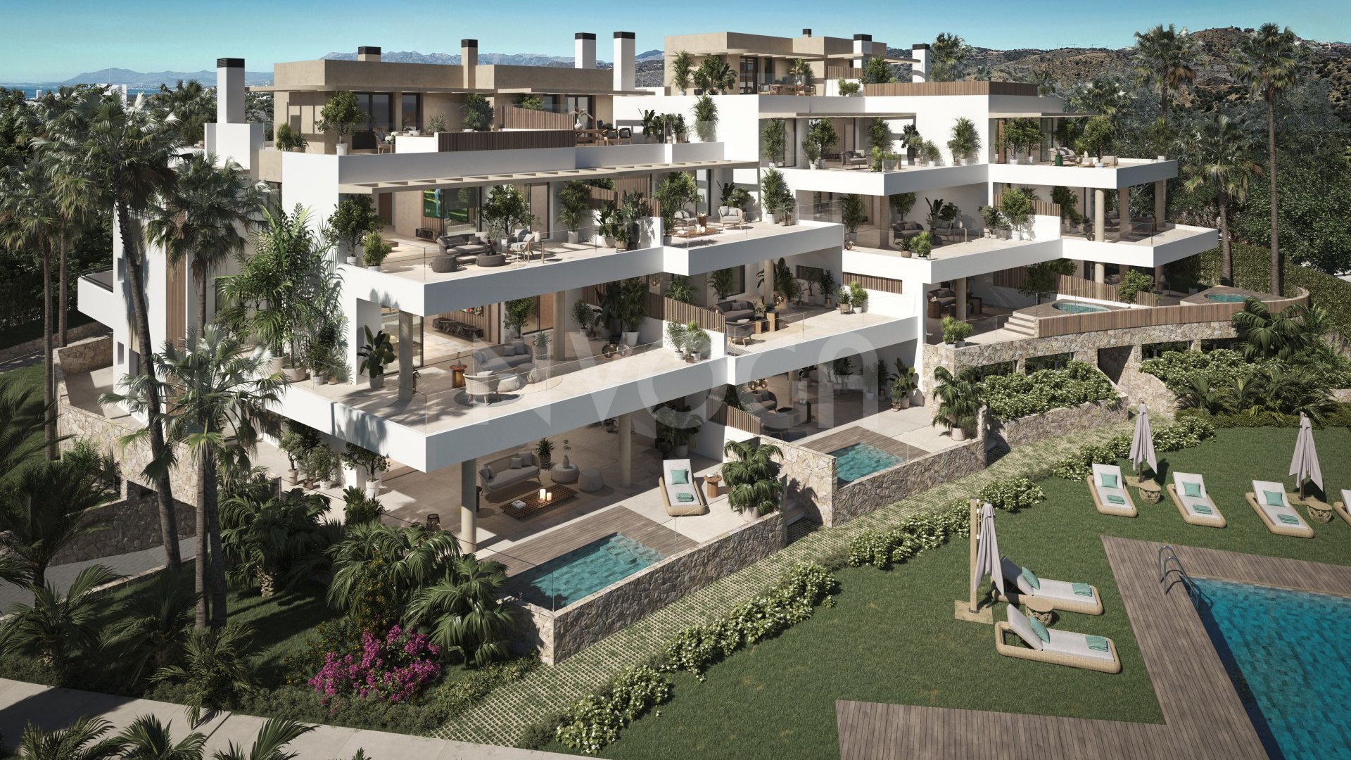 Beautiful ground floor with a private pool and the sea view
