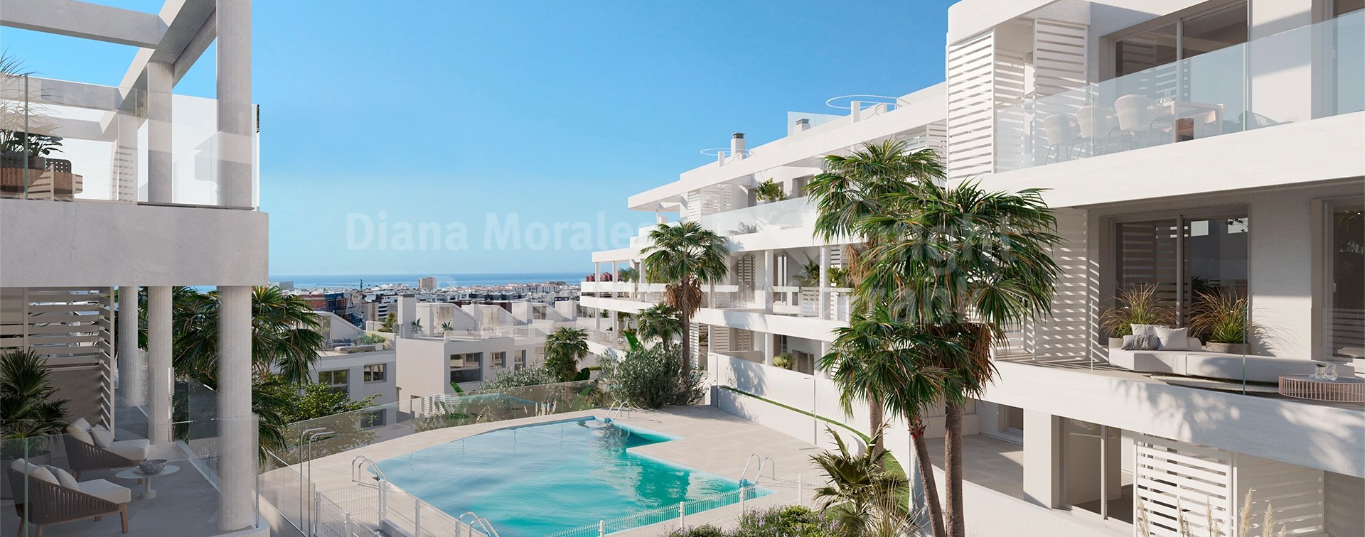 Estepona Stadt, Drei-Zimmer-Wohnung in einer Wohnanlage mit 87 Einheiten in Estepona Town