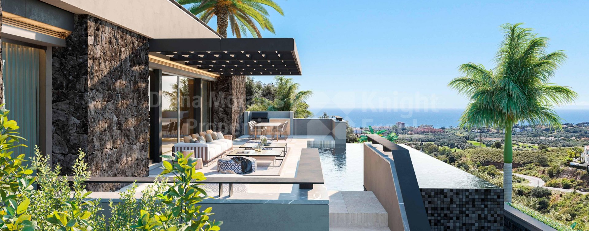 El Rosario, Villa Cascada : design, vues et intimité à Marbella Est