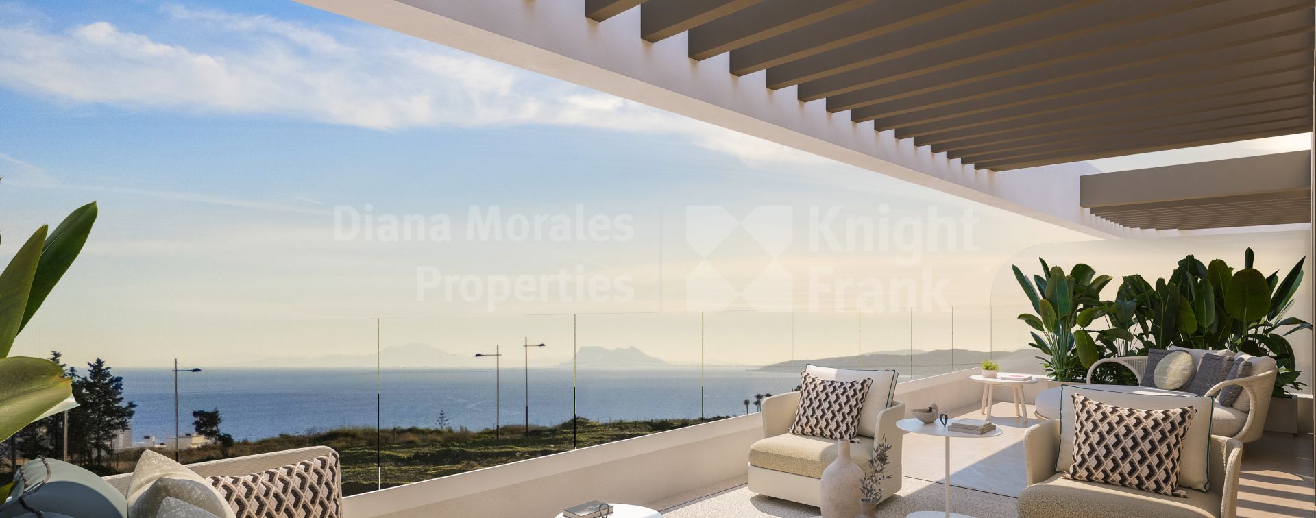 Las Mesas, Erstklassige Zwei-Zimmer-Wohnung im ersten Stock mit Meer in Estepona