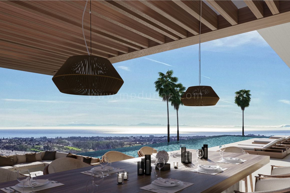 Villa contemporánea en construcción con vistas panorámicas