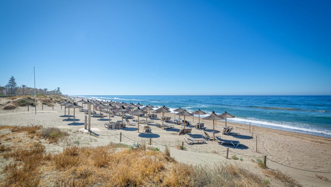 Sunbeds at Palm Beach, Marbella East