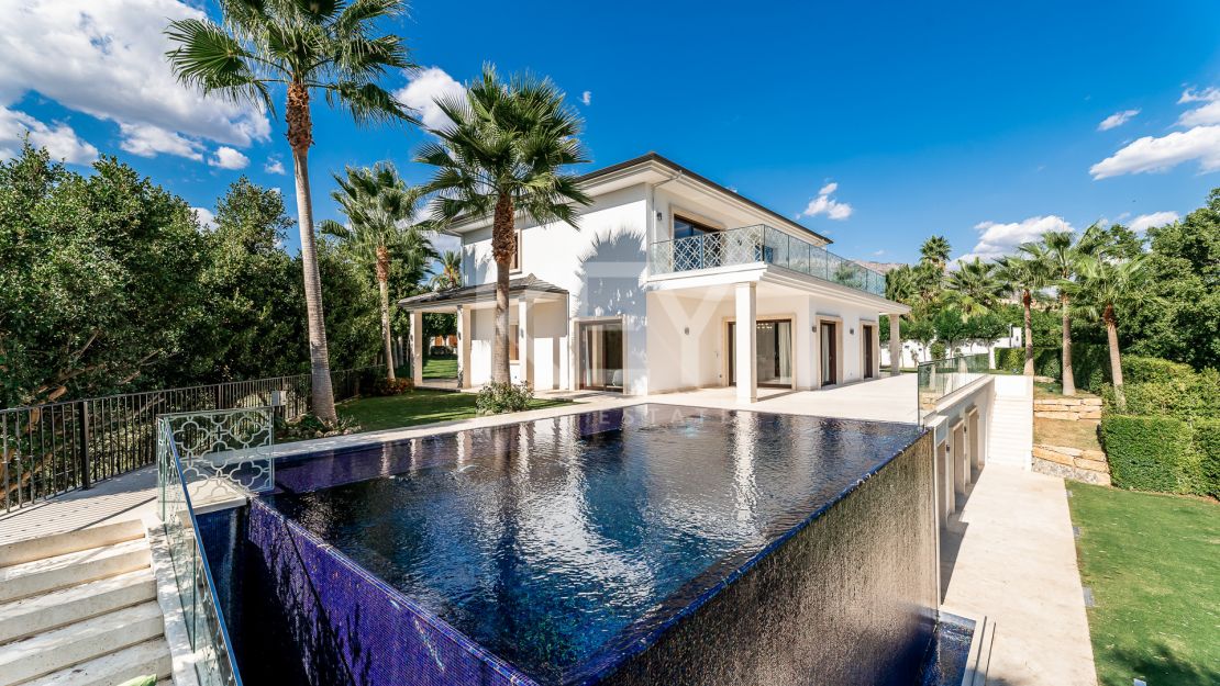 Luxurious, frontline golf villa with La Concha views for sale in Nueva Andalucia, Marbella