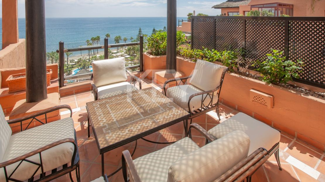 Stunning front line beach luxury penthouse in Kempinski resort for sale on the New Golden Mile, Marbella