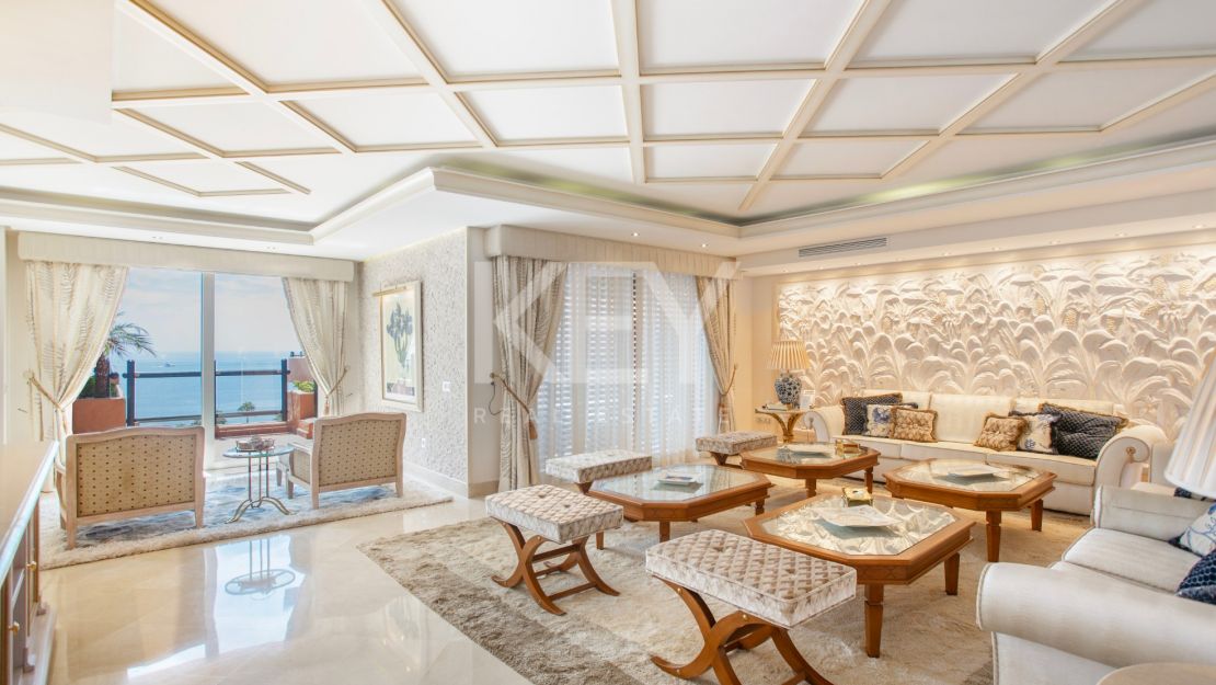 Stunning front line beach luxury penthouse in Kempinski resort for sale on the New Golden Mile, Marbella