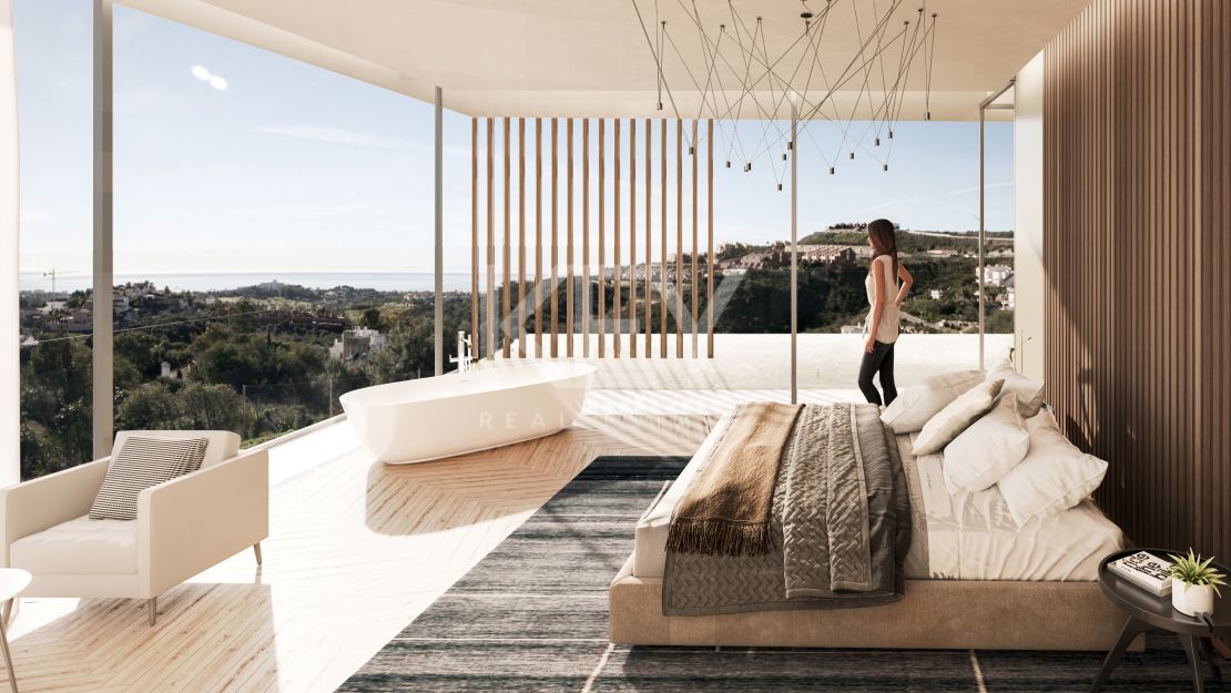 Villa panorámica moderna con cine, spa y vistas desde la azotea en La Alquería, Benahavís